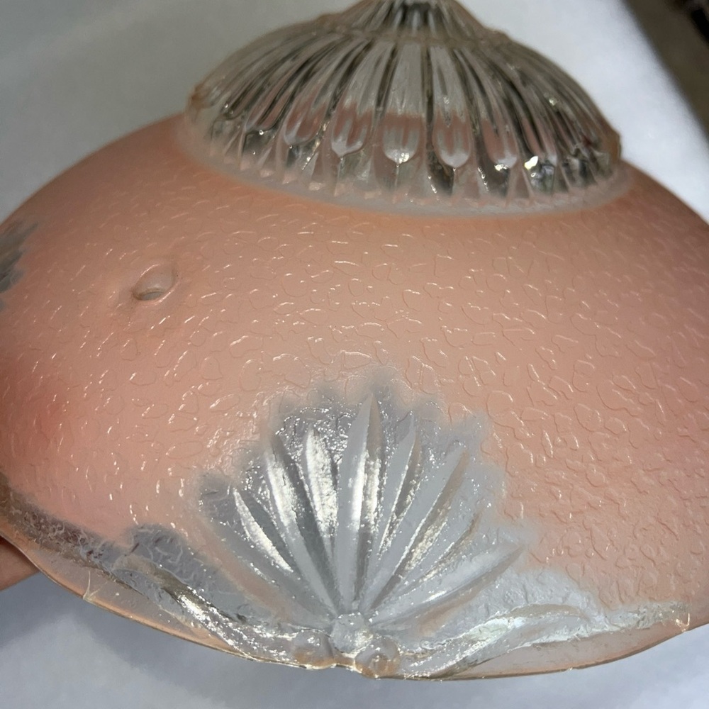 Vintage MCM Pink Frosted Glass 3 Chain Hanging Ceiling Light Shade - Picture 9 of 10